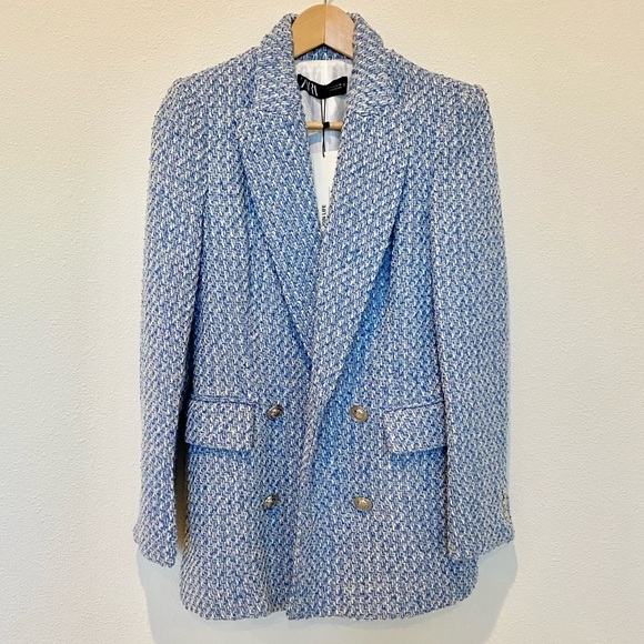 NWT Zara Double Breasted Textured Weave Blazer S - Picture 5 of 16